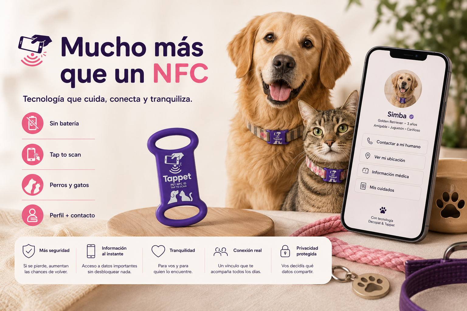 Ecosistema Tappet con tag NFC, mascotas y perfil digital